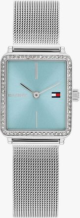Tommy Hilfiger Womens 21.3MM Crystal Accent Square Dial Watch - Blue