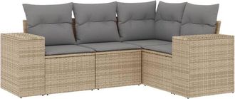 vidaXL Juego De Sof&aacute;s Jard&iacute;n Con Cojines 4 Pzas Rat&aacute;n Sint&eacute;tico Beige Vidaxl