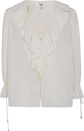 Chlo&eacute; Overhemden, Dames, Wit, M, V-hals Klassiek Shirt