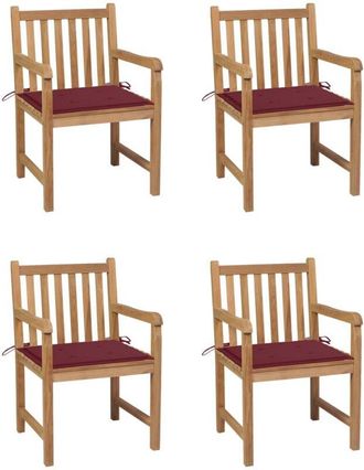 vidaXL Sillas De Jard&iacute;n 4 Uds Madera De Teca Con Cojines Rojo Tinto Vidaxl