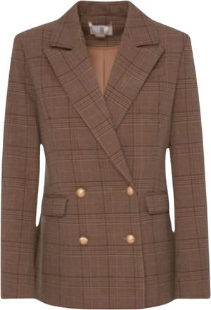 Fracomina Geklede Double-Breasted Blazer - Dames - Blazers - Bruin - L - Leer - Jassen
