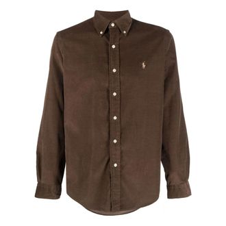 Polo Ralph Lauren Geborduurd Katoenen Overhemd - Heren - Casual Overhemden - Bruin - S - Katoen - Overhemden