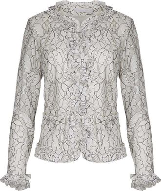 Anne Fontaine Womens Giana White And Black Sheer Top in Black/white at Nordstrom, Size X-Large Uk