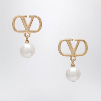 Valentino Garavani VLogo pearl drop earrings in gold-tone brass