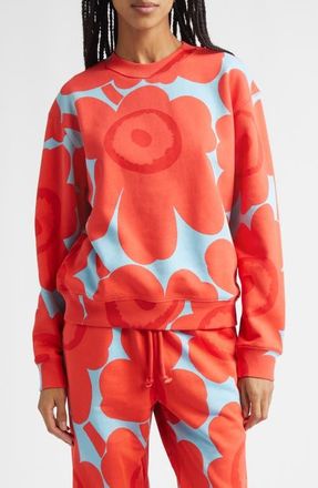 Marimekko Leiot Unikko Kioski French Terry Sweatshirt in Light Blue Red at Nordstrom, Size Xx-Small