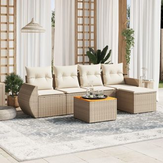 vidaXL Vidaxl - Juego De Sof&aacute;s Jard&iacute;n Con Cojines 6 Pzas Rat&aacute;n Sint&eacute;tico Beige