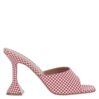 Amina Muaddi Lupita Open-Toe Sandals with Chunky Heel and Gingham Pattern