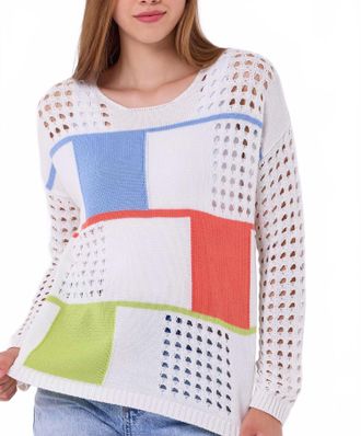 French Kyss Patchwork Crochet Top In Ivory/multi