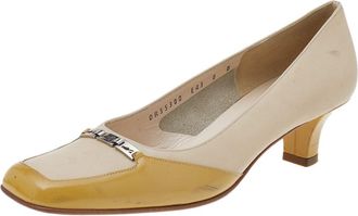 Ferragamo Beige Leather And Patent Leather Pumps