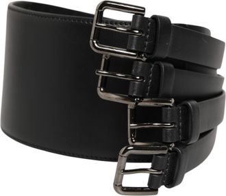 Dolce & Gabbana Black Leather 4-Strap Metal Multi-Buckle Mens Belt