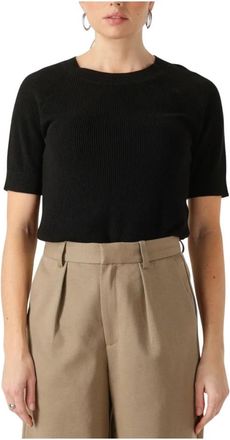 Selected Slfelinna New SS Knit Top - Dames - Ronde hals truien - Zwart - S - Katoen - Truien & Vesten