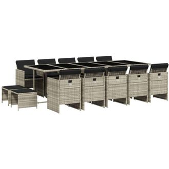 vidaXL Set Comedor Jard&iacute;n Y Cojines 15 Pzas Rat&aacute;n Sint&eacute;tico Gris Claro Vidaxl