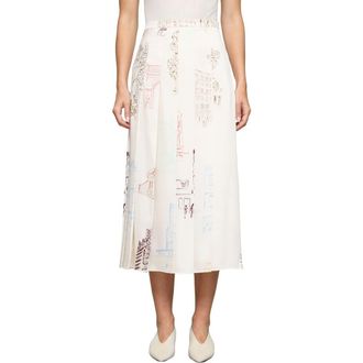 Lafayette 148 New York Manhattan Print Pleated Twill A-Line Midi Skirt in Cloud Multi at Nordstrom, Size 12