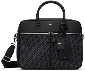 Hugo Boss Logo factory Large Leather Briefcase Messenger Bag Black