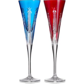 Waterford Colored Crystal Champagne Flutes, Set of 2 in Blue/red Assorted at Nordstrom