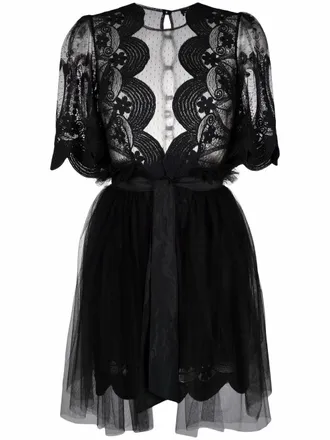 Elisabetta Franchi lace-panelled tulle mini dress - women - Polyester/Cotton/Polyester/Polyamide - 46 - Black