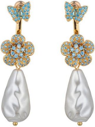 Eye Candy Los Angeles Zoe Cubic Zirconia Butterfly & Flower Faux Pearl Drop Earrings in Gold at Nordstrom Rack