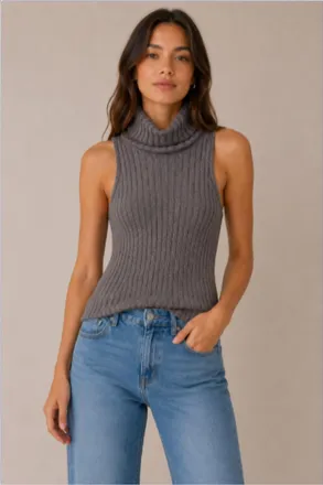 Red Haute Wide Rib Mock Neck Sweater In H Grey
