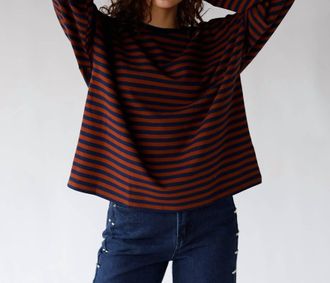 Mimosa Striped Long Sleeve Top In Caramel Tide