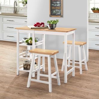 vidaXL Conjunto De Mesa Alta De Cocina 3 Piezas Mdf Blanco Vidaxl