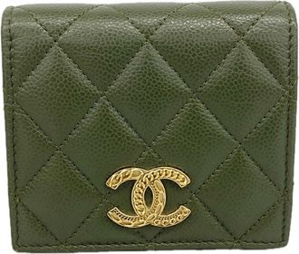 Chanel Khaki Grained Calfskin Wallet (Bi-Fold) (Pre-Owned)