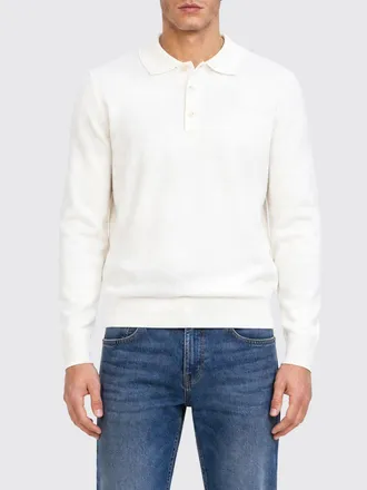 HUGO BOSS Long-Sleeved Knit Polo Shirt in Pure Virgin Wool