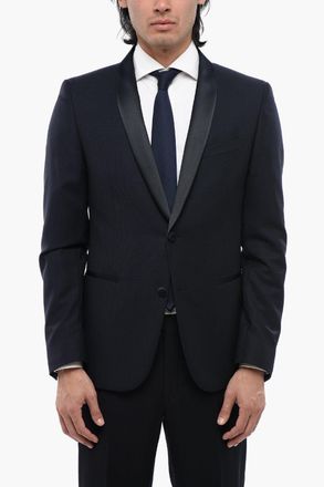 Corneliani CC COLLECTION Giacca Smoking in Lana Vergine Due Spacchi Collo Sciallato Corneliani