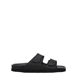 Palm Angels Black Leather Mens Slippers