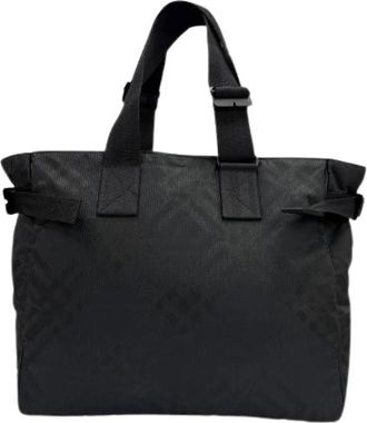 Burberry Pre-owned Check Jacquard Nylon Tote Bag - Heren - Vintage Schoudertas - Zwart - ONE Size - Nylon - Vintage