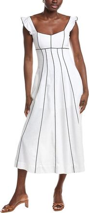 Ellen Tracy Contrast Piping Linen-Blend Midi Dress