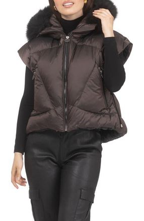 Gorski Apres-Ski Short Vest With Detachable Genuine Shearling Hood Trim in Brown/black at Nordstrom, Size X-Small