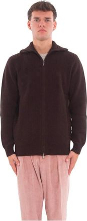 MC2 Saint Barth Preston Wool English Rib Zip Cardigan - Heren - Coltruien - Bruin - 2XL - Wol - Truien & Vesten