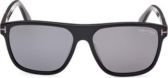 Tom Ford Frances 58mm Polarized Square Sunglasses in Shiny Black Grey/smoke at Nordstrom