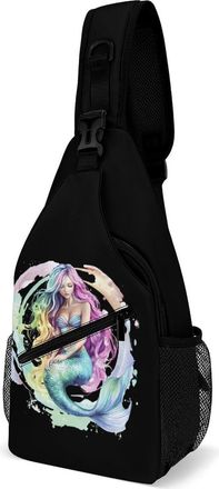 Generic Colorful Mermaid Unisex Shoulder Bags Casual Crossbody Chest Bag Sling Backpack for Hiking Cycling Travel