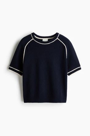 H&M Knitted T-shirt in Navy Blue at Nordstrom, Size Xx-Small