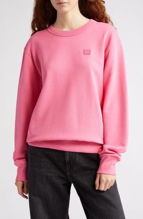 Acne Studios Fairah Face Patch Oversize Cotton Sweatshirt in Bright Pink at Nordstrom, Size X-Large