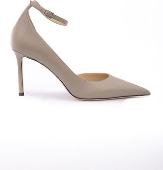 Jimmy Choo London Taupe Grey Calf Leather Leona 85 Womens Pumps