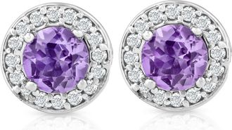 Pompeii3 5/8ct Halo Diamond Amethyst Studs 14K White Gold