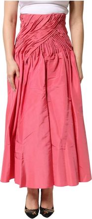Dolce & Gabbana Zijden Geplooide Midi Rok met Hoge Taille - Dames - Maxi Rokken - Roze - S - Rokken
