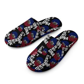 Generic Its In My DNA Haiiti Flag Mens Cozy Memory Foam Slippers Warm Cotton House Shoes Comfy Slipper for Indoor Outdoor