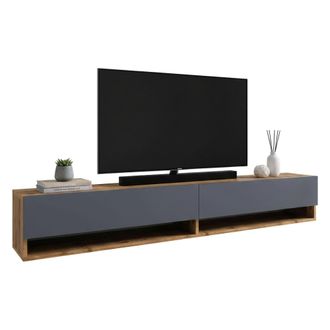 Dmora Dmora - Mueble De Televisi&oacute;n Dkechrid, Aparador De Sal&oacute;n, Mueble Bajo Para Tv, Base De Pared Equipada, 180x32h29 Cm, Roble Y Antracita