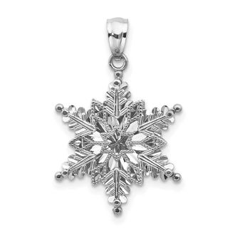 Diamond2Deal 14k White Gold Polished and Textured 2-Level Snowflake Pendant