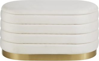 Maisons du monde Puf de terciopelo blanco y dorado