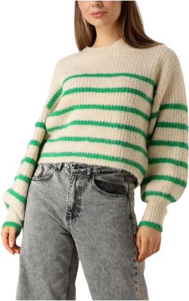 Co'Couture Gestreept Crop Gebreide Trui - Dames - Ronde hals truien - Groen - XL - Truien & Vesten