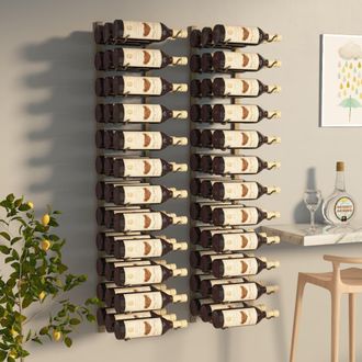 Berkfield Home Wall Mounted Wine Rack for 36 Bottles 2 pcs Gold Iron