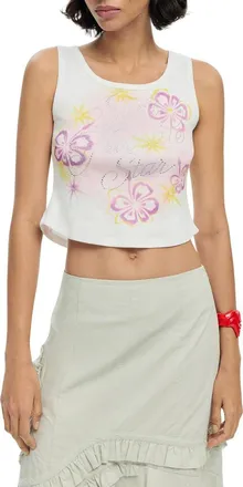 Desigual Graphic Crop Top in White at Nordstrom, Size X-Large