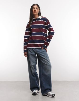 Polo Ralph Lauren polo a righe con colletto a contrasto bordeaux-Rosso