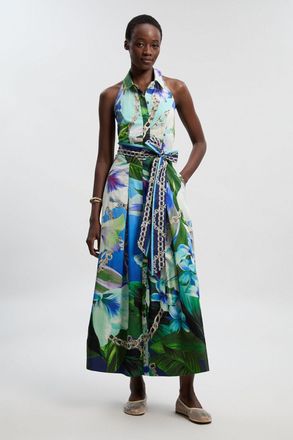 Karen Millen Womens Placed Chain Cotton Sateen Shirt Dress - Blue - Size 14 UK