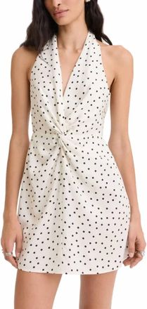 Matthew Bruch Twist Deep V Mini Dress In Cream Black Polka Dots