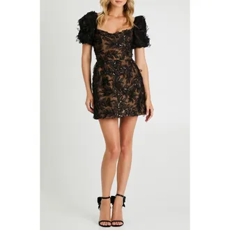 Helsi Cynthia Sequin Floral Appliqu&eacute; Cocktail Minidress in Black at Nordstrom Rack, Size X-Small
